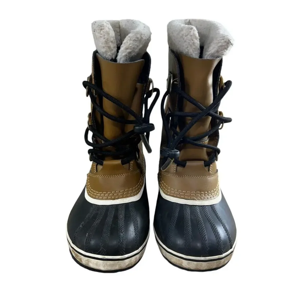 Sorel Snow Winter Duck Boots Women's Sz 4 Tan Leather Lace Up Waterproof Liners